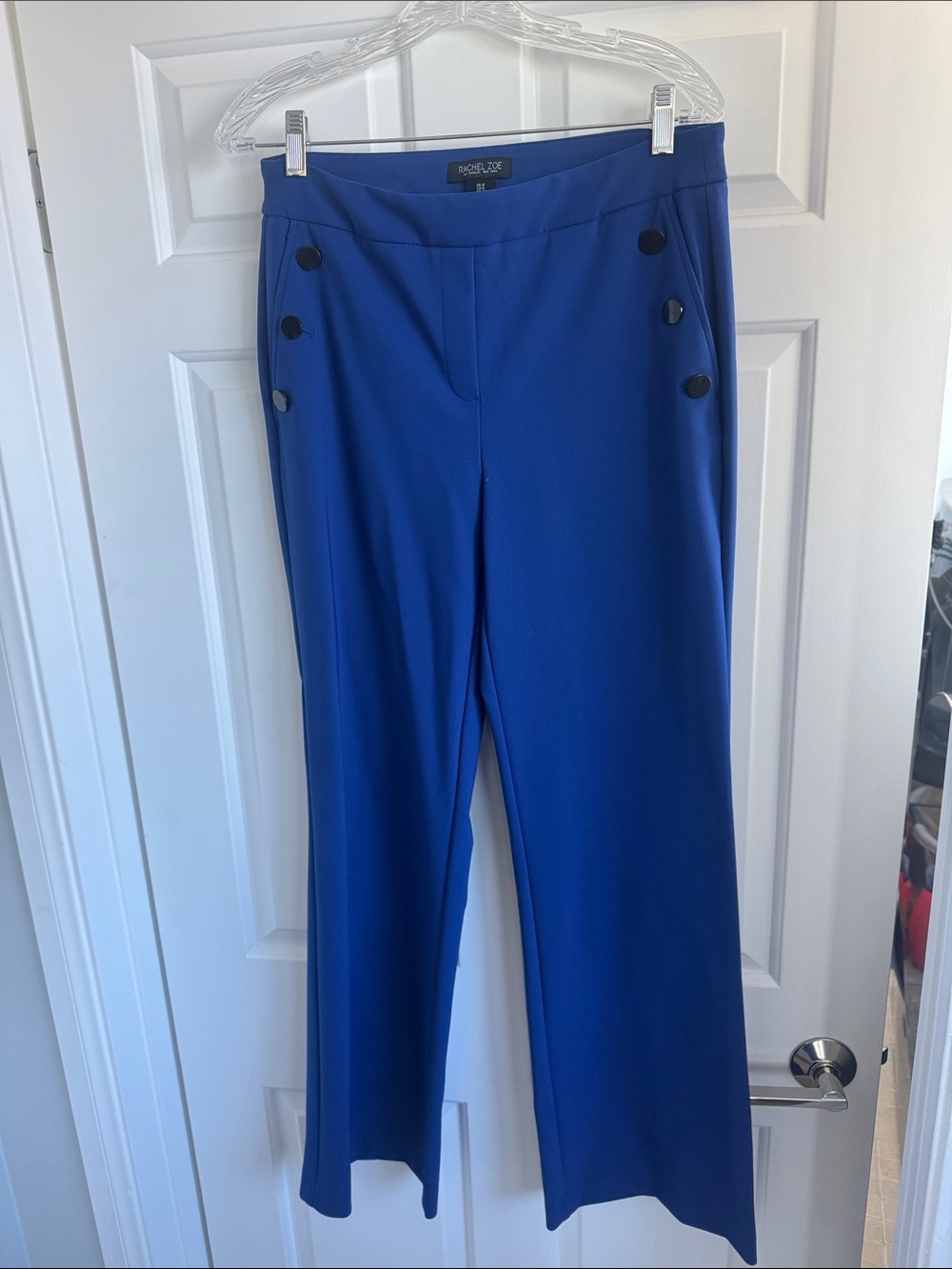 Rafaella Royal Blue Wide-Leg Pants with Side Button Accents